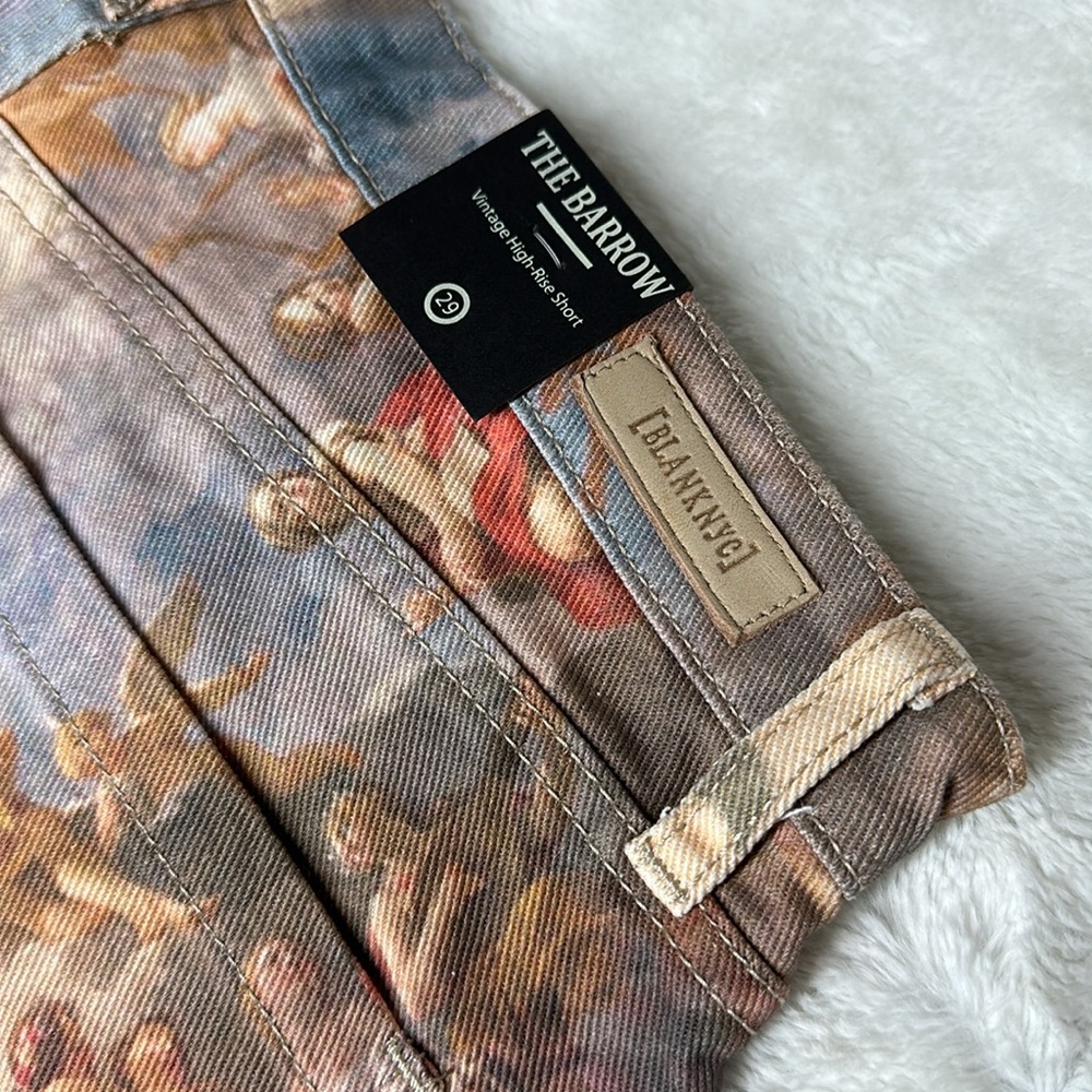 BLANKNYC The Barrow Vatican Vintage High Rise Printed Denim Shorts Angel Cherub - Picture 12 of 15